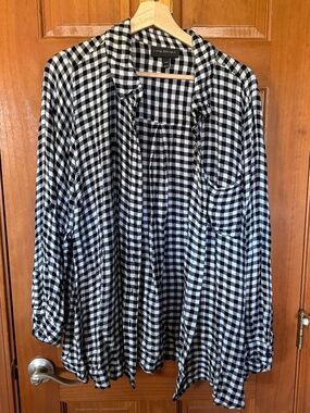 Lane Bryant Checkered Buffalo Plaid Button Down Roll Tab Sleeve